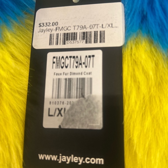 Womens Yellow and Blue Checkered Faux Fur Coat - Picture 4 of 5